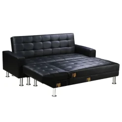 Canapé d'angle convertible et réversible Theo - 258 x 82/147 x 82 cm - 4 places - Noir