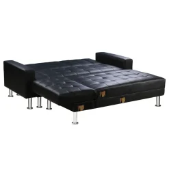 Canapé d'angle convertible et réversible Theo - 258 x 82/147 x 82 cm - 4 places - Noir