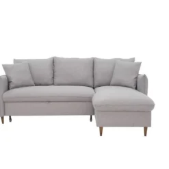 Canapé d'angle convertible réversible 4 places GERAUD - Tissu Gris - Coffre de rangement - L 210 x P 147 x H 90 cm