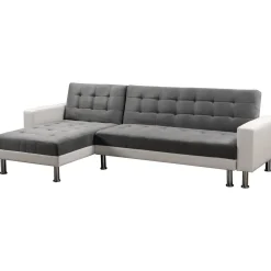 Canapé d'angle convertible et réversible Theo - 258 x 82/147 x 82 cm - 4 places - Blanc / Gris