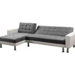 Canapé d'angle convertible et réversible Theo - 258 x 82/147 x 82 cm - 4 places - Blanc / Gris