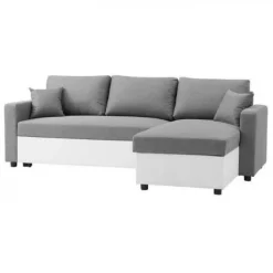 Canapé d'angle réversible convertible grand couchage + coffre - Tissu Blanc et gris - L 228 x P 148 x H 86 cm - OWENS