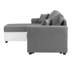 Canapé d'angle réversible convertible grand couchage + coffre - Tissu Blanc et gris - L 228 x P 148 x H 86 cm - OWENS