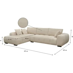 Canapé d'angle tissu Monceau - 3 places - Beige