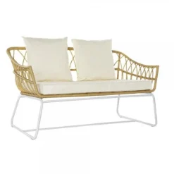 Canapé de jardin DKD Home Decor Blanc Métal rotin synthétique (132 x 58 x 80 cm)