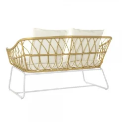 Canapé de jardin DKD Home Decor Blanc Métal rotin synthétique (132 x 58 x 80 cm)