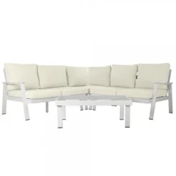 Canapé de jardin DKD Home Decor Blanc Verre Polyester Aluminium (212 x 212 x 86 cm)