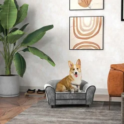 Canapé pour chien design - coussin déhoussable - dim. 74L x 41l x 32,5H cm - velours gris