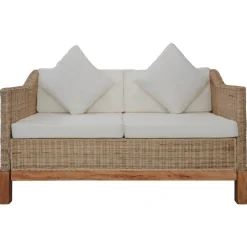 Canape a 2 places avec coussins Rotin naturel