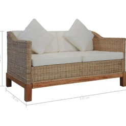 Canape a 2 places avec coussins Rotin naturel