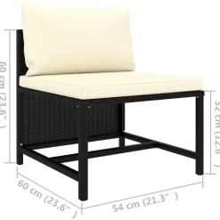 Canape central sectionnel avec coussins Noir Resine tressee