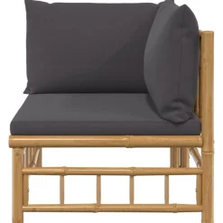 Canape d'angle de jardin avec coussins gris fonce bambou
