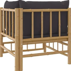 Canape d'angle de jardin avec coussins gris fonce bambou