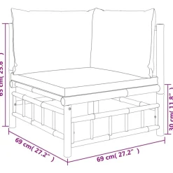 Canape d'angle de jardin avec coussins gris fonce bambou