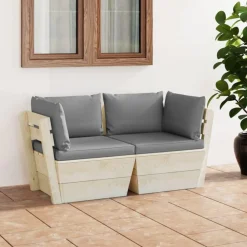 Canape palette a 2 places de jardin avec coussins Bois d'epicea