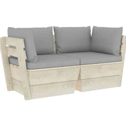 Canape palette a 2 places de jardin avec coussins Bois d'epicea