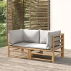 Canapes d'angle de jardin avec coussins gris clair 2 pcs bambou