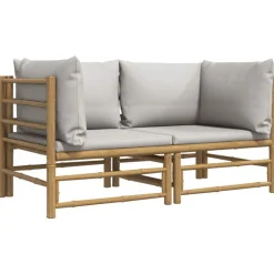 Canapes d'angle de jardin avec coussins gris clair 2 pcs bambou