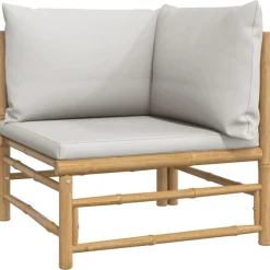 Canapes d'angle de jardin avec coussins gris clair 2 pcs bambou