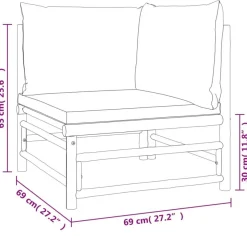 Canapes d'angle de jardin avec coussins gris clair 2 pcs bambou