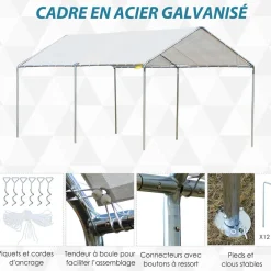 Carport auvent pour voiture 5,95L x 2,90l x 2,60H m acier galvanisé robuste PE haute densité