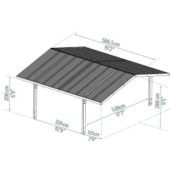 Carport polycarbonate 2 voitures Anthracite 33,5 m² - SYDNEY