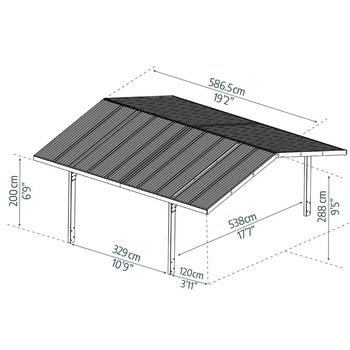 Carport polycarbonate 2 voitures Anthracite 33,5 m² - SYDNEY