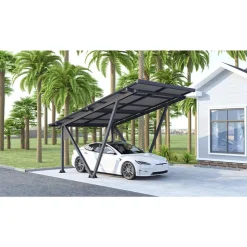 Carport solaire avec panneaux photovoltaïques - 366 x 556 x 366 cm - Gris - 4,1 kW