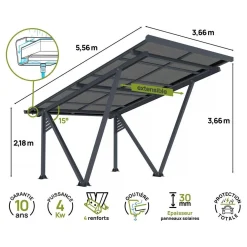 Carport solaire avec panneaux photovoltaïques - 366 x 556 x 366 cm - Gris - 4,1 kW