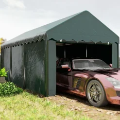Carport tente de garage 3 x 6 m abri voiture exterieur avec 2 portes enroulables PE vert