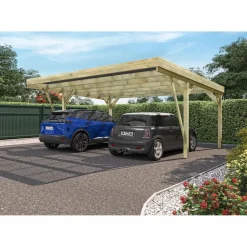 Carport toit plat - Bois traité autoclave - 2 voitures - 30,9 m² - VICTOR DESIGN