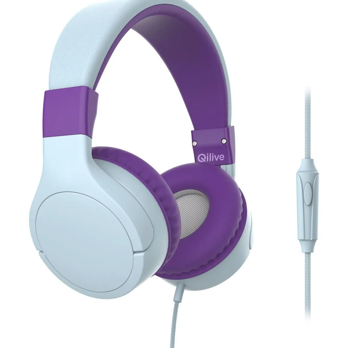 Casque filaire Q1094 pour enfants + 6 autocollants - Violet et Blanc