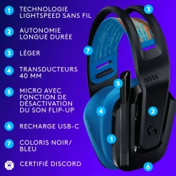 Casque gaming sans fil G535 Lightspeed Noir et Bleu