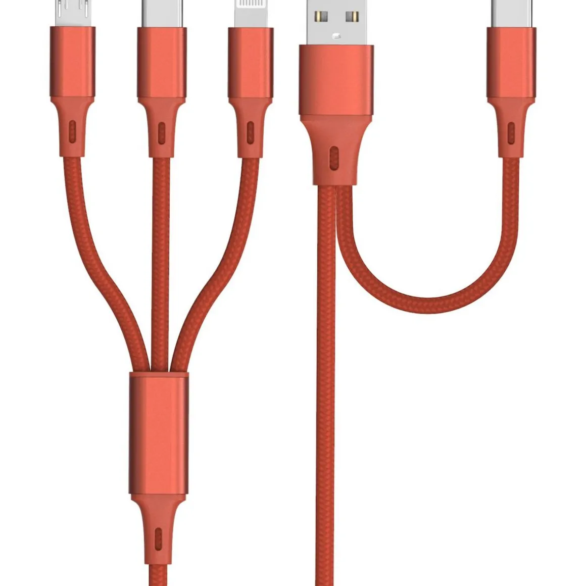 Câble de charge Lightning / Micro/USB / USB C - Rouge