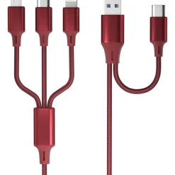 Câble de charge Lightning/USB/USB C 1.2m - Rouge