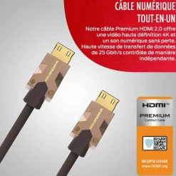Câble HDMI M2000 UHD 4K HDR10+ 25GBPS 5M