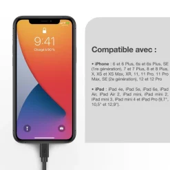 Câble Lightning vers USB 1m noir certifié Apple
