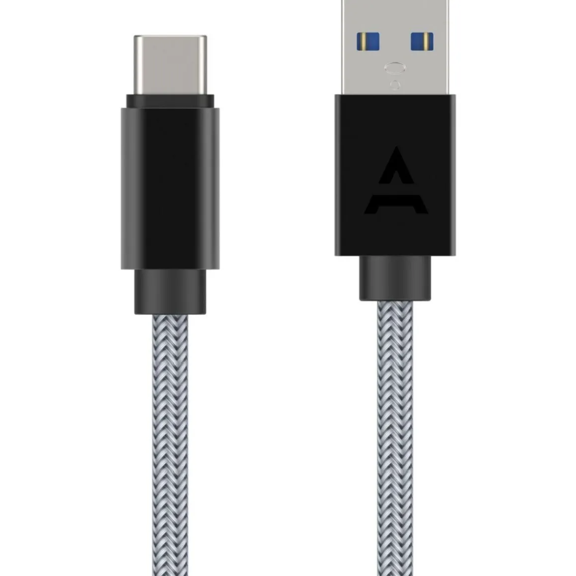 Câble USB C vers USB gris 2m tressé