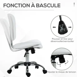 Chaise de bureau visiteur design - hauteur réglable, fonction bascule verrouillable - acier chromé synthétique blanc