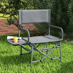 Chaise de camping plage pliable - plateau porte-gobelet - métal oxford gris