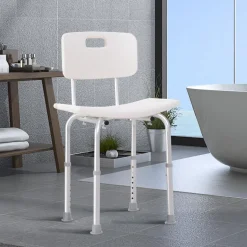Chaise de douche siège de douche ergonomique hauteur réglable pieds antidérapants charge max. 136 Kg alu HDPE blanc