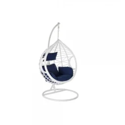 Chaise de jardin DKD Home Decor Blue marine Polyester rotin synthétique Aluminium Blanc (90 x 70 x 110 cm) (107 x 107 x 198 cm)