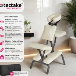 Chaise de massage, avec rembourrage épais, sac de transport