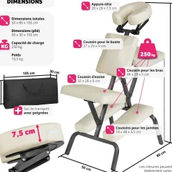 Chaise de massage, avec rembourrage épais, sac de transport