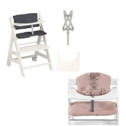 Chaise haute Beta+B Blanc + Coussin chaise haute en bois Highchair Pad Select Minnie Mouse Rose