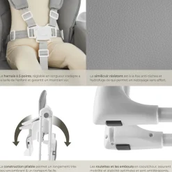 Chaise haute SOPHIA pliable réglable en hauteur avec harnais à 5 points