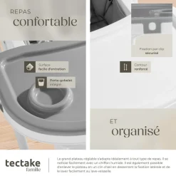 Chaise haute SOPHIA pliable réglable en hauteur avec harnais à 5 points