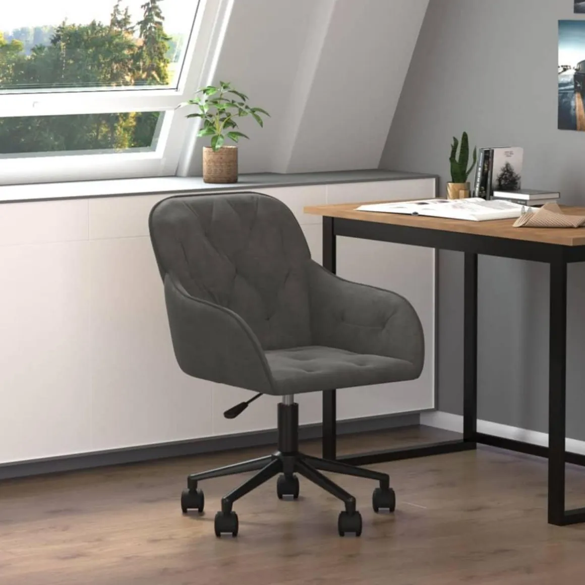 Chaise pivotante de bureau Gris fonce Velours