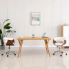 Chaise pivotante de bureau Blanc Bois courbe et similicuir