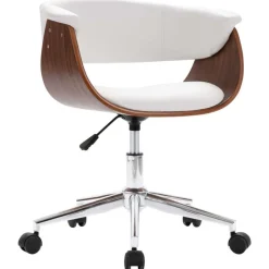 Chaise pivotante de bureau Blanc Bois courbe et similicuir